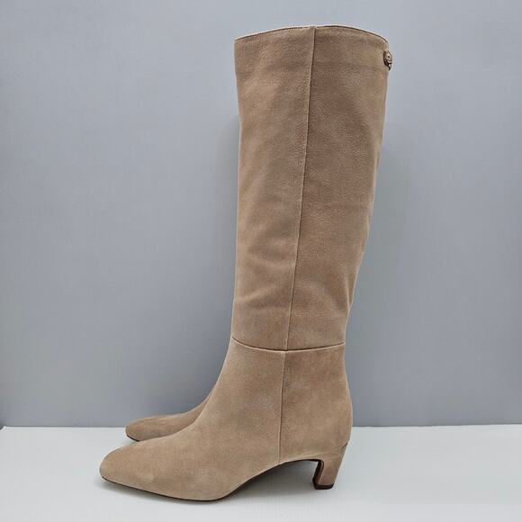 NEW Sam Edelman Molly Knee High Boot 8 Light Golden Carmel Tan Suede Mid Heel - Picture 1 of 14
